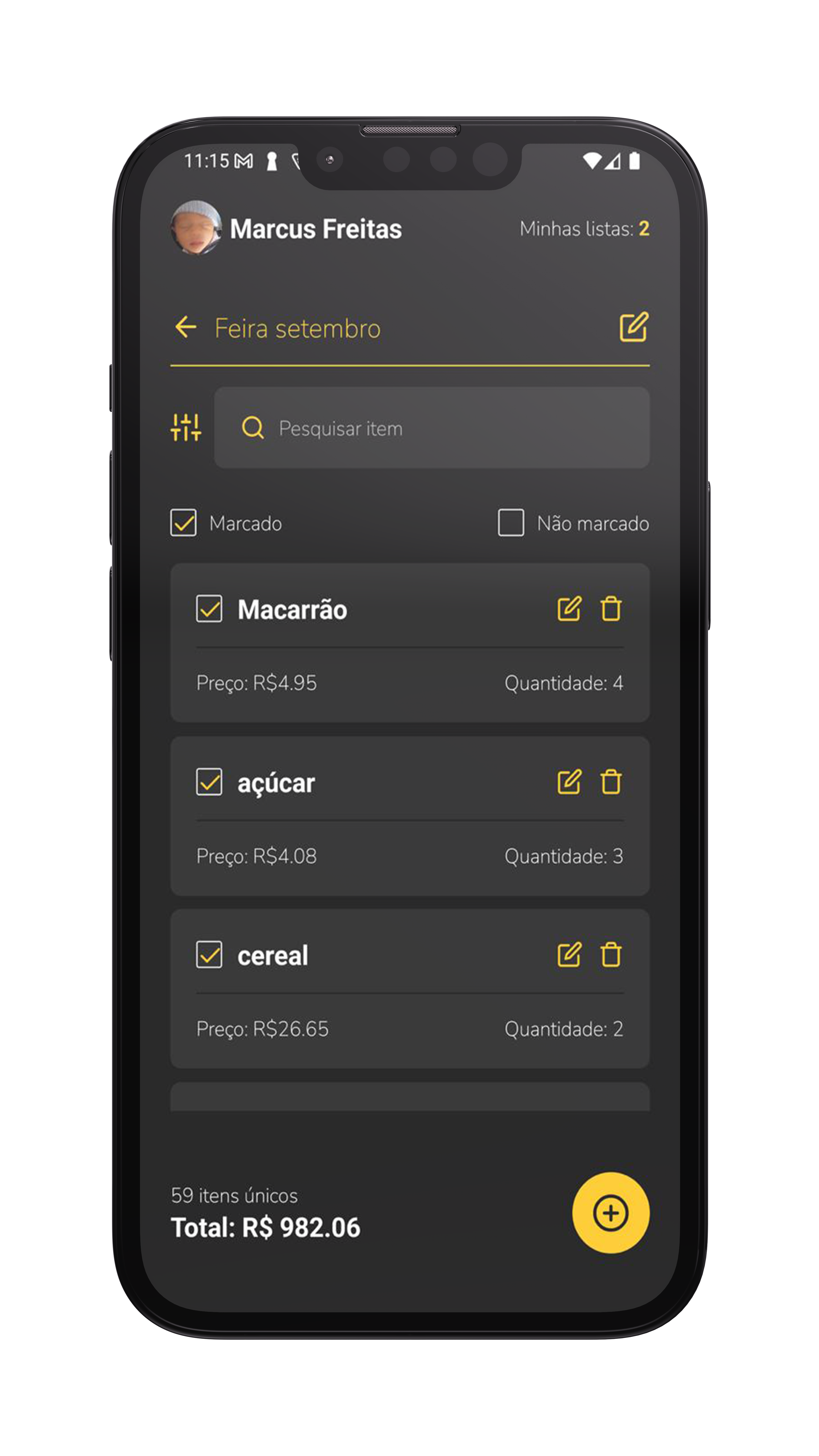 Tela principal da lista de compras no aplicativo ListEasy